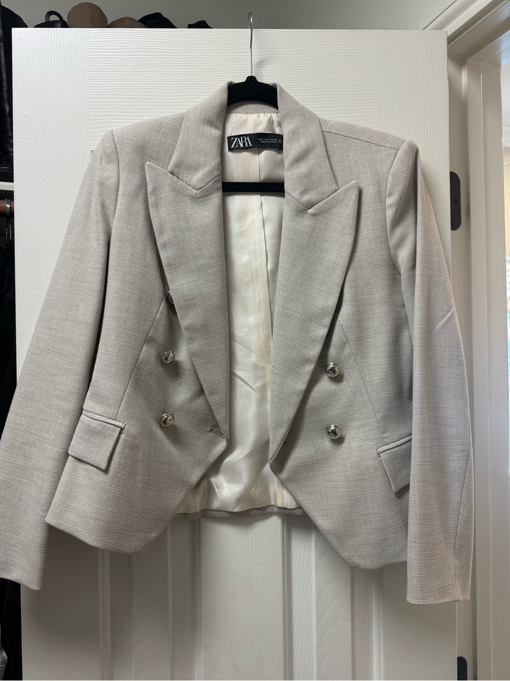Zara Women's Double-Breasted Light Greige Blazer